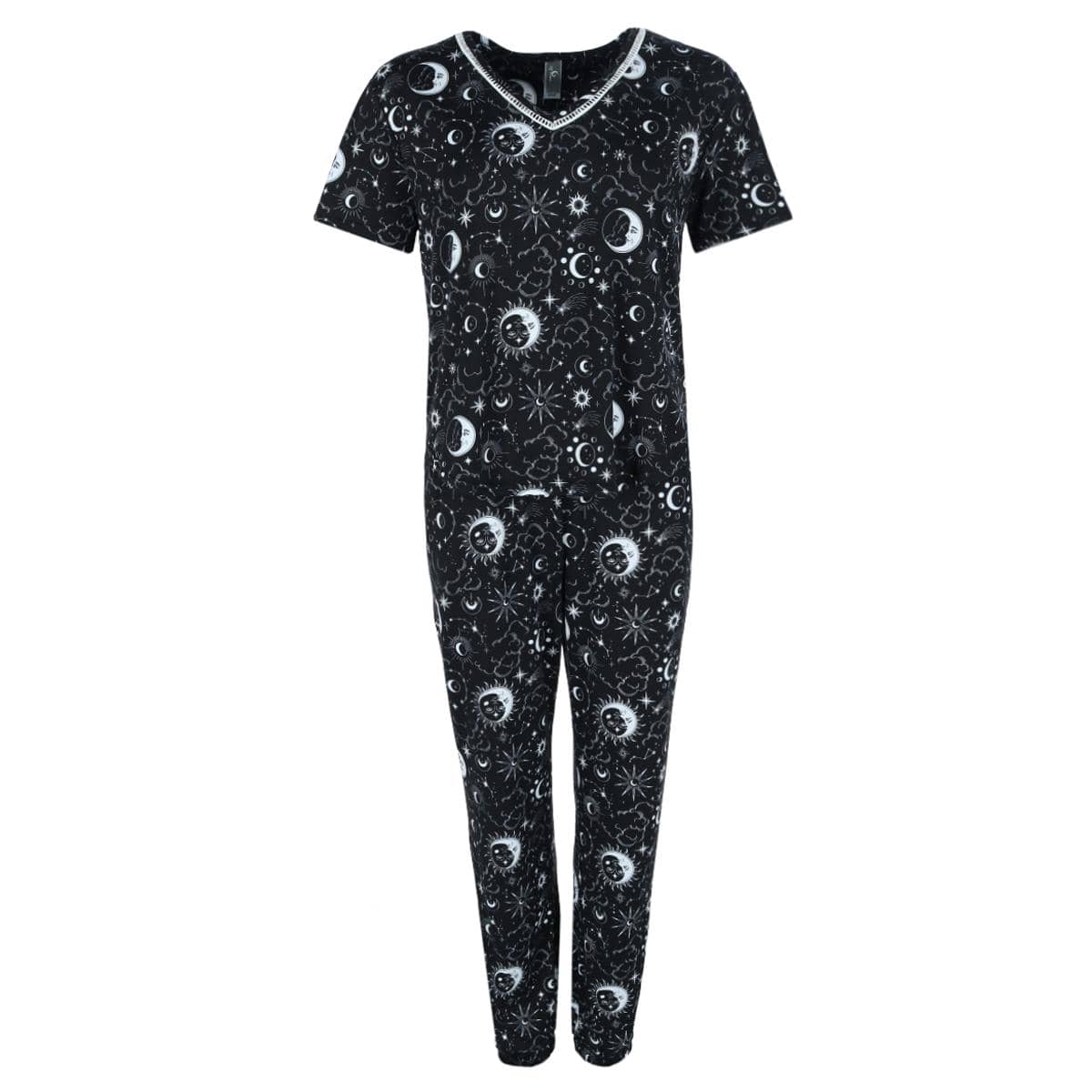 PJ Couture Women's V-Neck Short Sleeve Jogger Set - Black