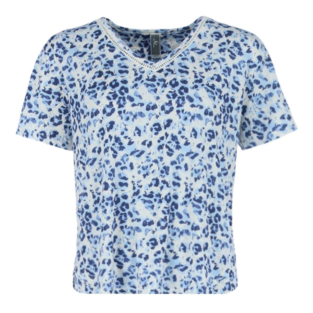 PJ Couture Women's V-Neck Short Sleeve Jogger Set - Blue