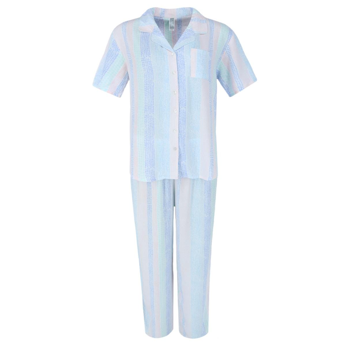 PJ Couture Women's Multi Stripe Notch Short Sleeve Pajama Set - Purple