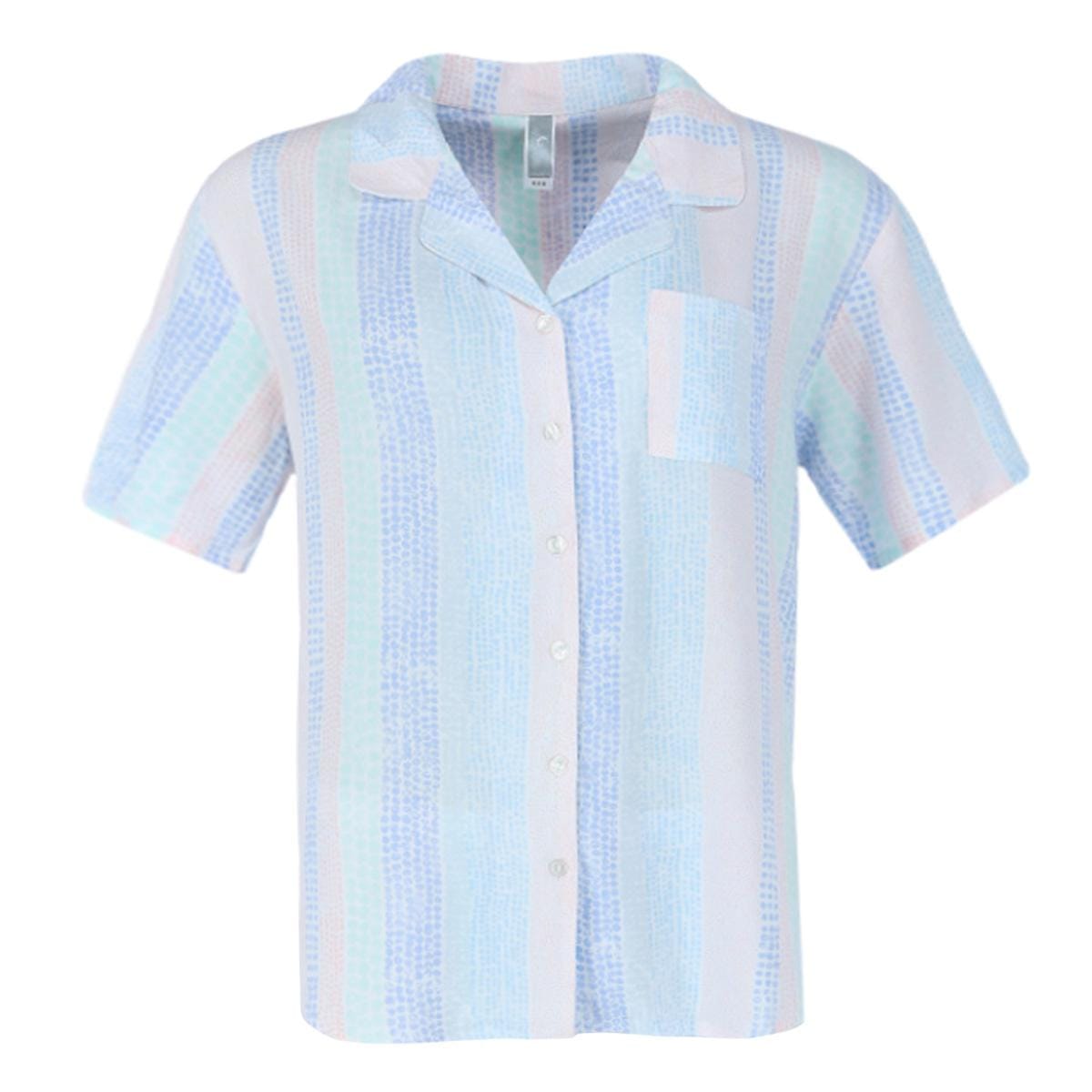 PJ Couture Women's Multi Stripe Notch Short Sleeve Pajama Set - Purple