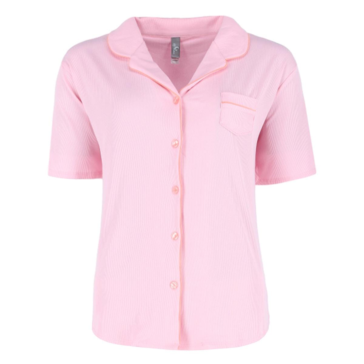 PJ Couture Women's Retro Notch Collar Short Sleeve Capri Set - Pink