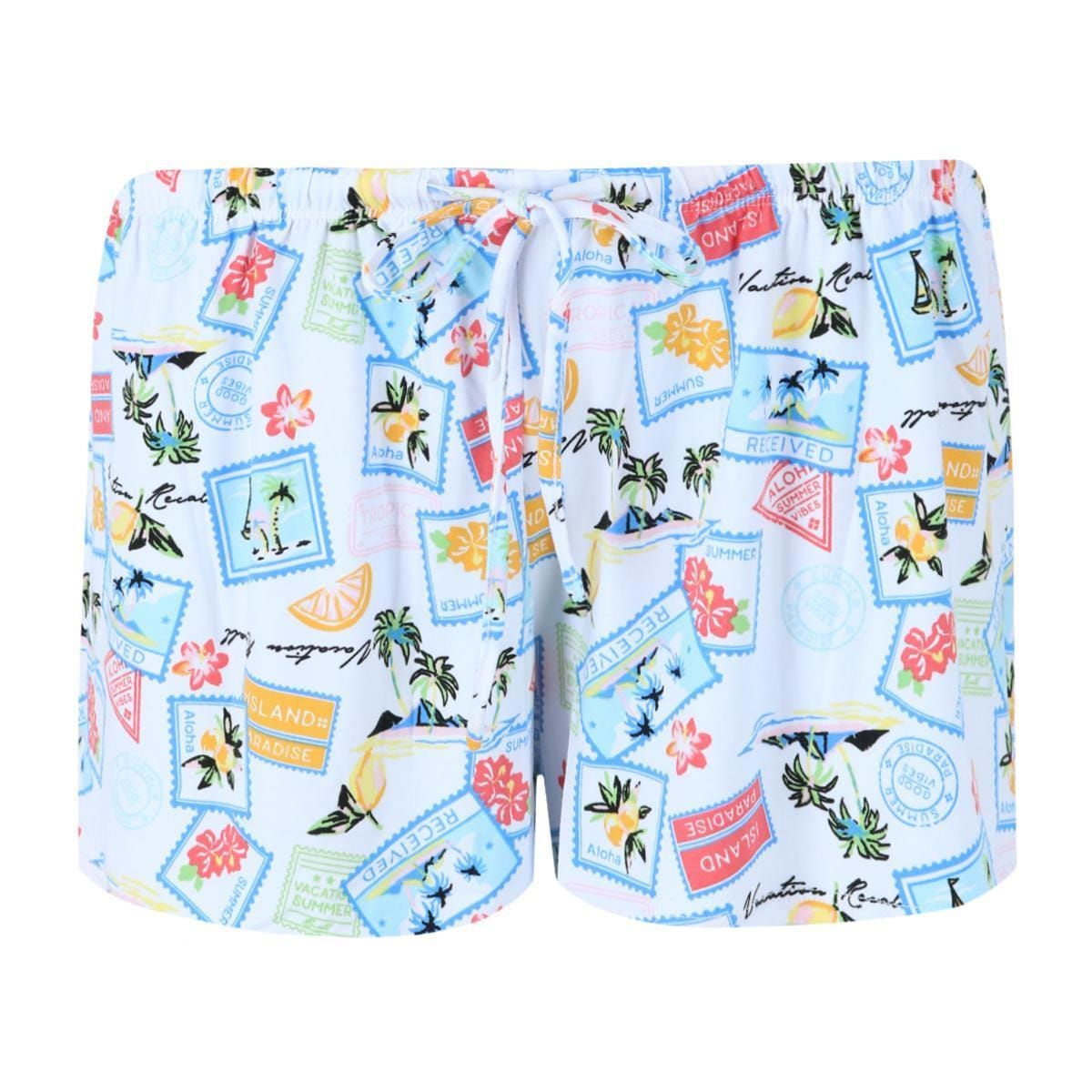 PJ Couture Women's Tropical Vacation Notch Collar Short Set - Blue