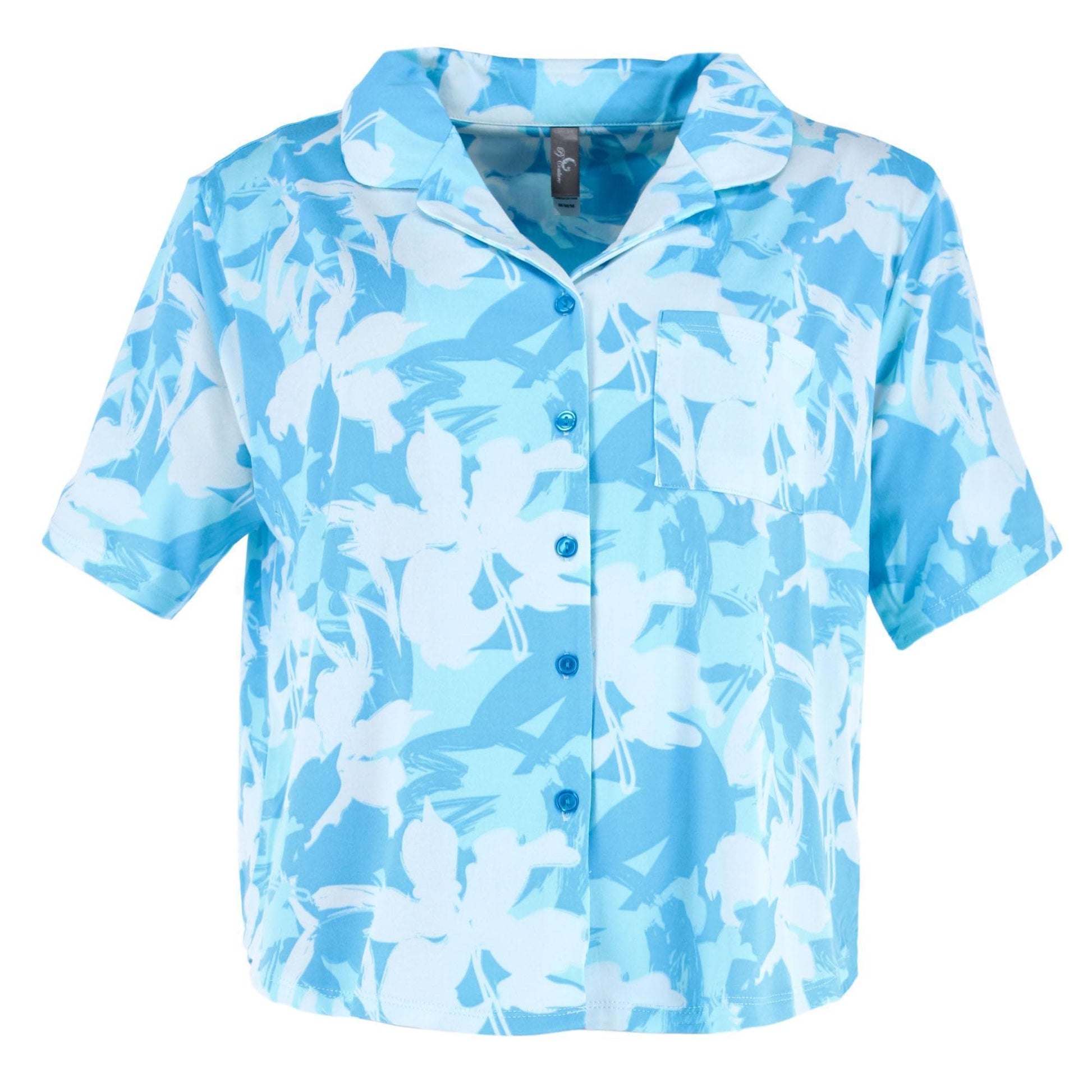 PJ Couture Women's Tropical Vacation Notch Collar Short Set - Light Blue