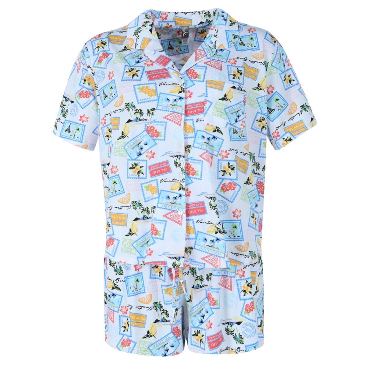 PJ Couture Women's Tropical Vacation Notch Collar Short Set - Women's Tropical Vacation Notch Collar Short Set