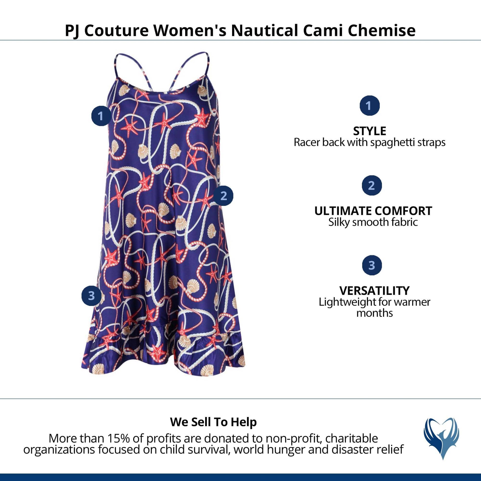 PJ Couture Women's Nautical Cami Chemise - Navy