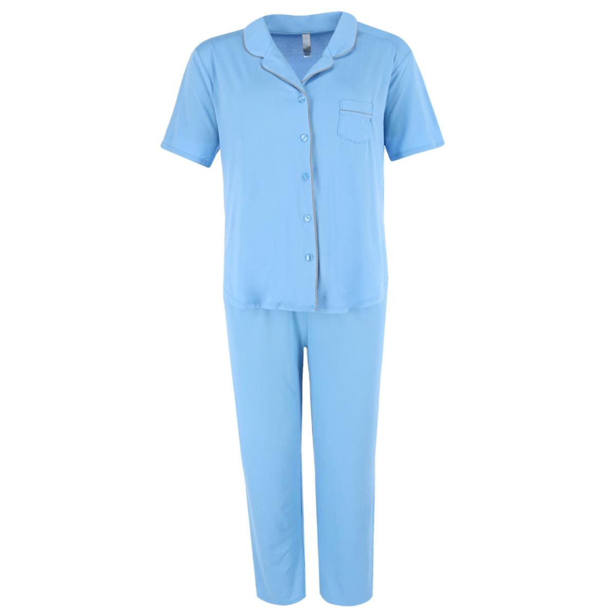 PJ Couture Women's Short Sleeve and Pants Notch Collar Pajama Set - Blue