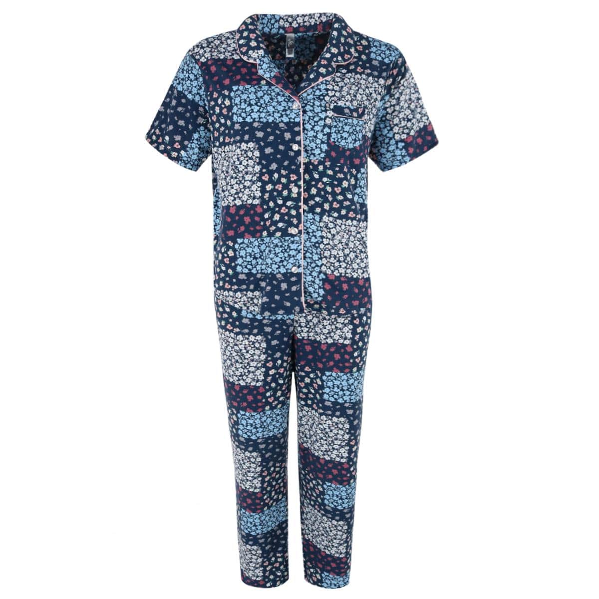 PJ Couture Women's Short Sleeve and Pants Notch Collar Pajama Set - Multi