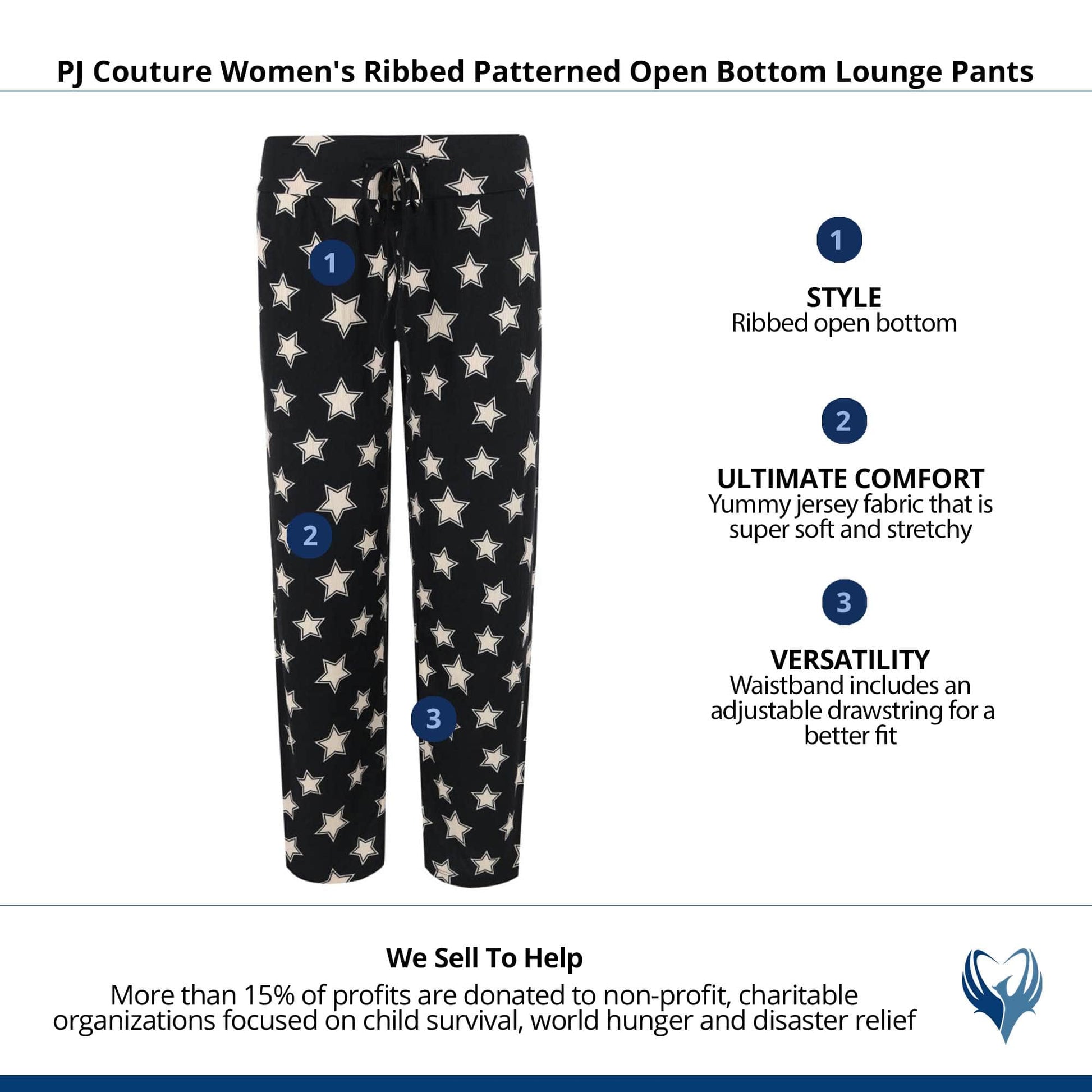PJ Couture Women's Ribbed Patterned Open Bottom Lounge Pants - Black
