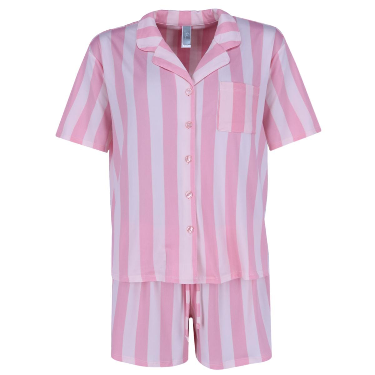 PJ Couture Women's Button Down Polka Dot Stripe Pajama Short Set - Light Pink Stripe