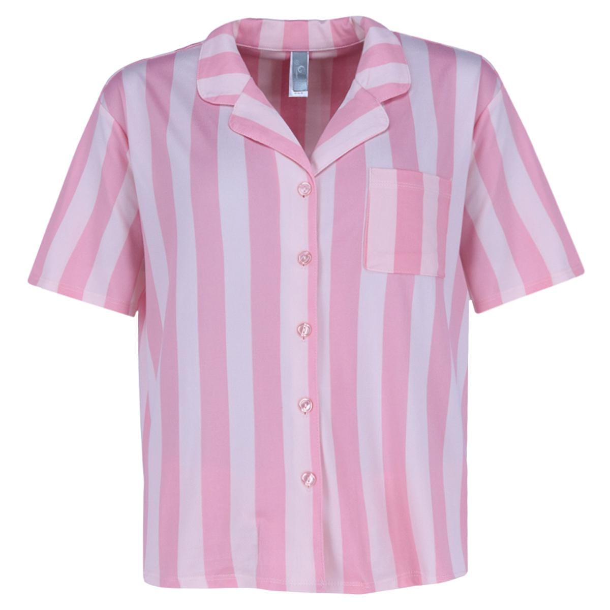 PJ Couture Women's Button Down Polka Dot Stripe Pajama Short Set - Light Pink Stripe