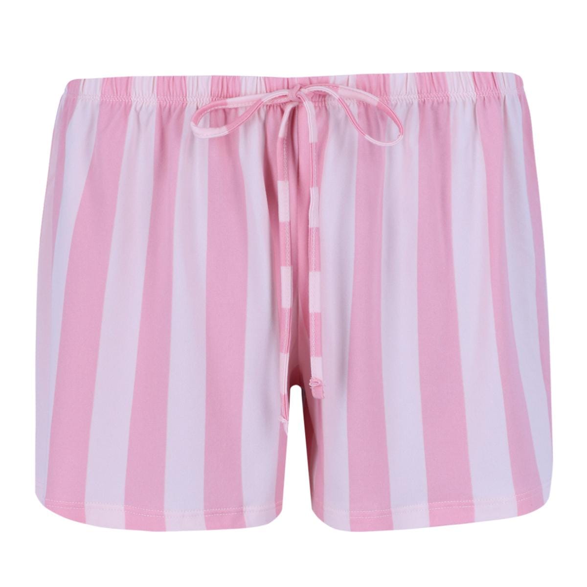 PJ Couture Women's Button Down Polka Dot Stripe Pajama Short Set - Light Pink Stripe