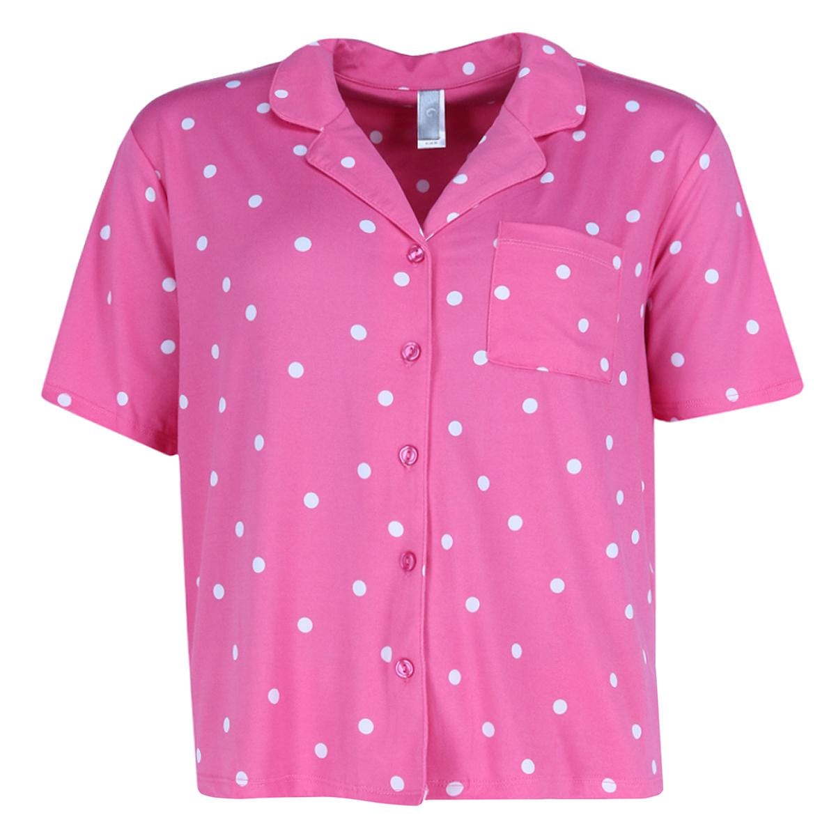 PJ Couture Women's Button Down Polka Dot Stripe Pajama Short Set - Hot Pink