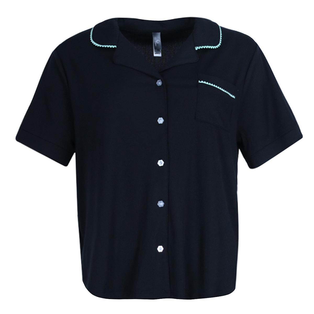 PJ Couture Women's Button Down Wavy Notch Collar Short Sleeve Capri Set - Black
