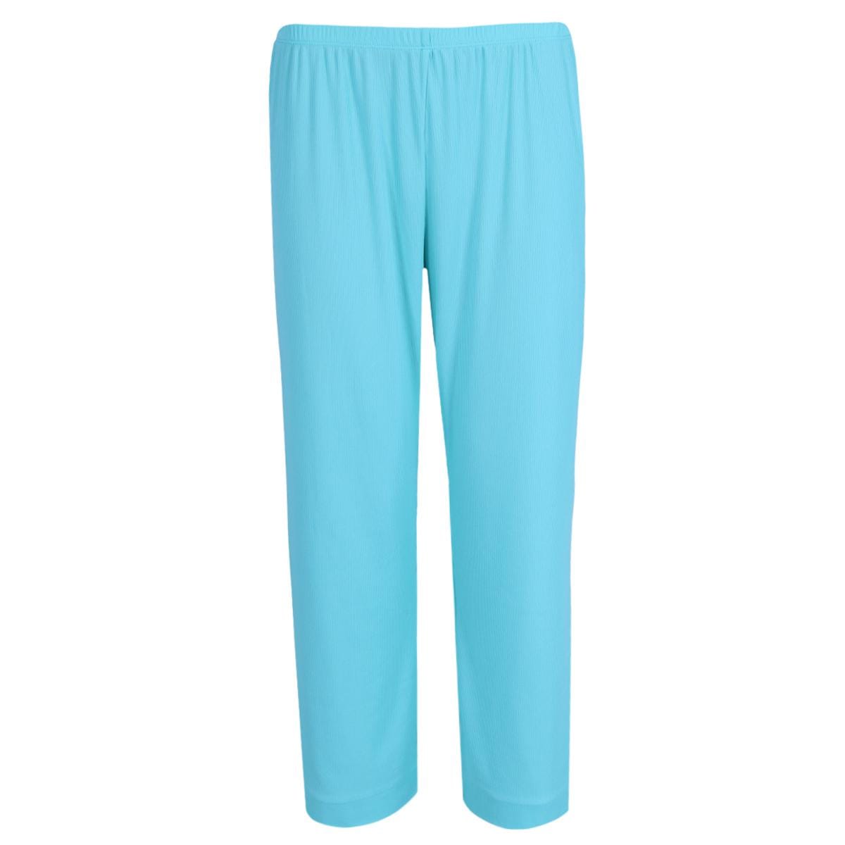 PJ Couture Women's Button Down Wavy Notch Collar Short Sleeve Capri Set - Teal