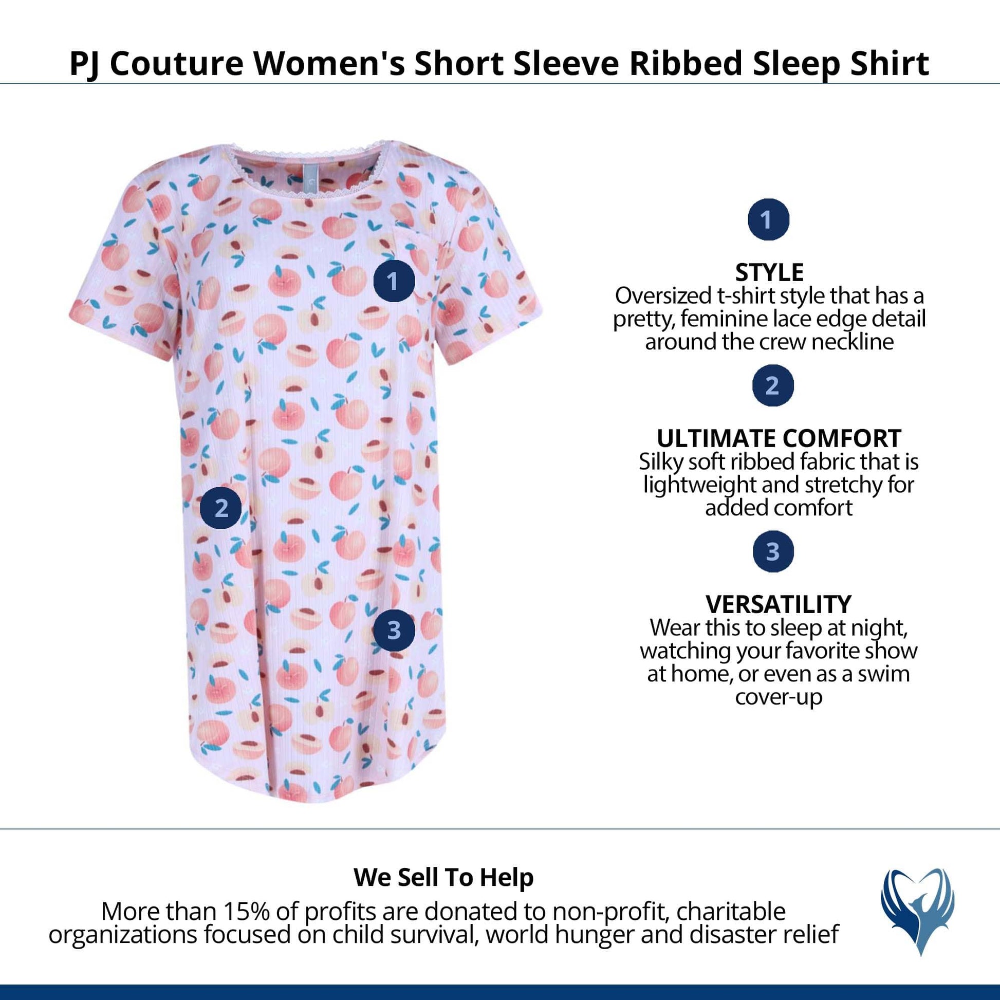 PJ Couture Women's Short Sleeve Ribbed Sleep Shirt - Pink