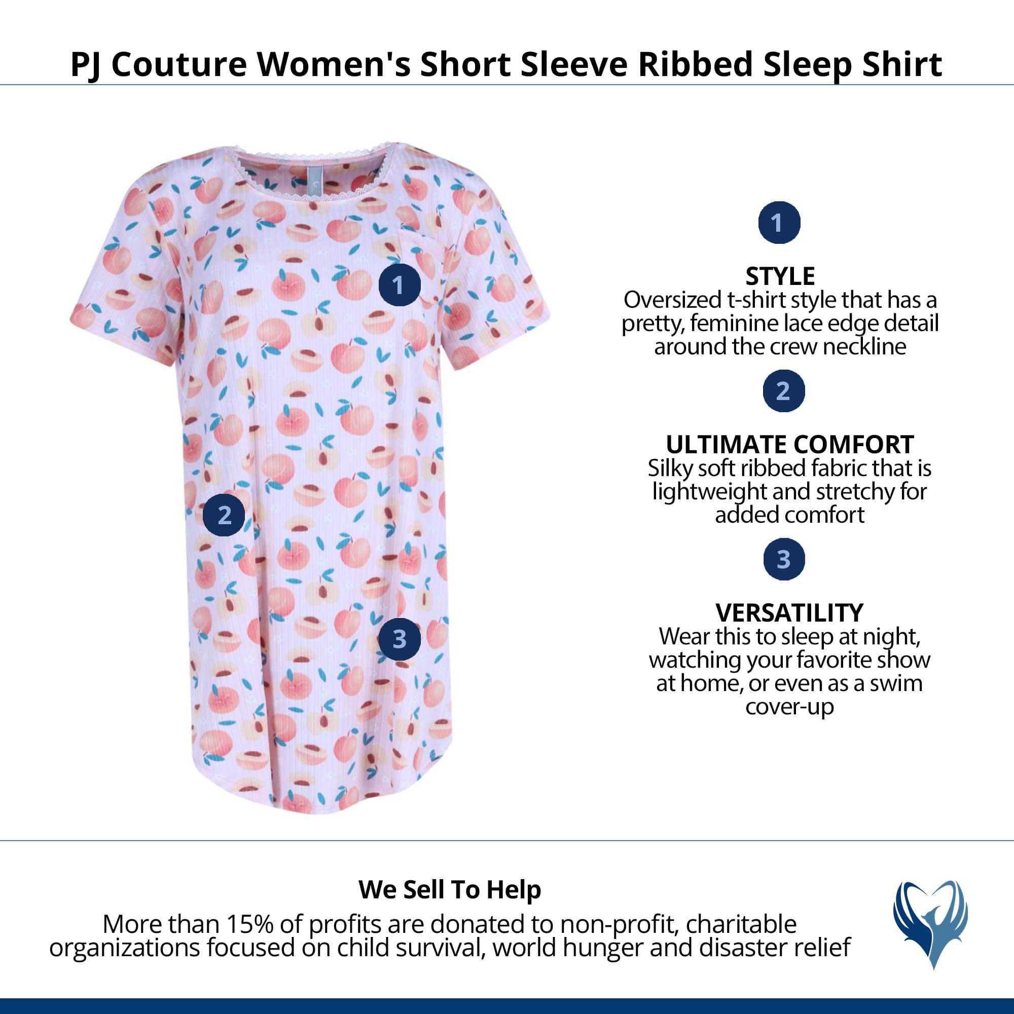 PJ Couture Women's Short Sleeve Ribbed Sleep Shirt - Pink