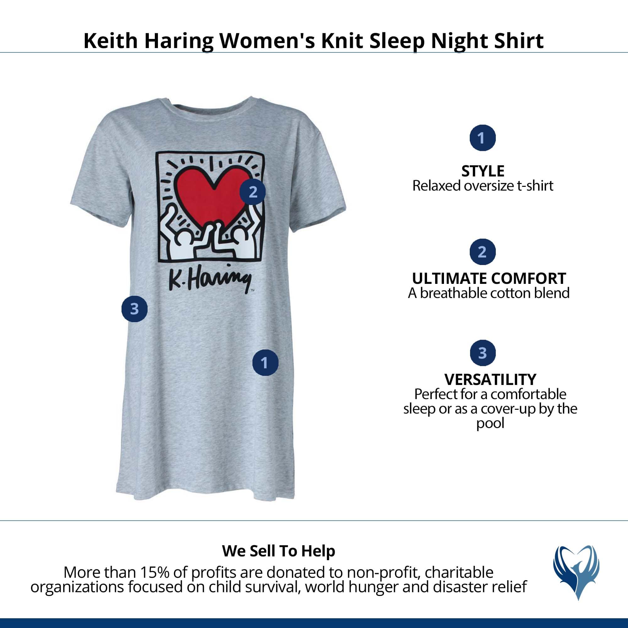 Keith Haring Women's Knit Sleep Night Shirt - Gray