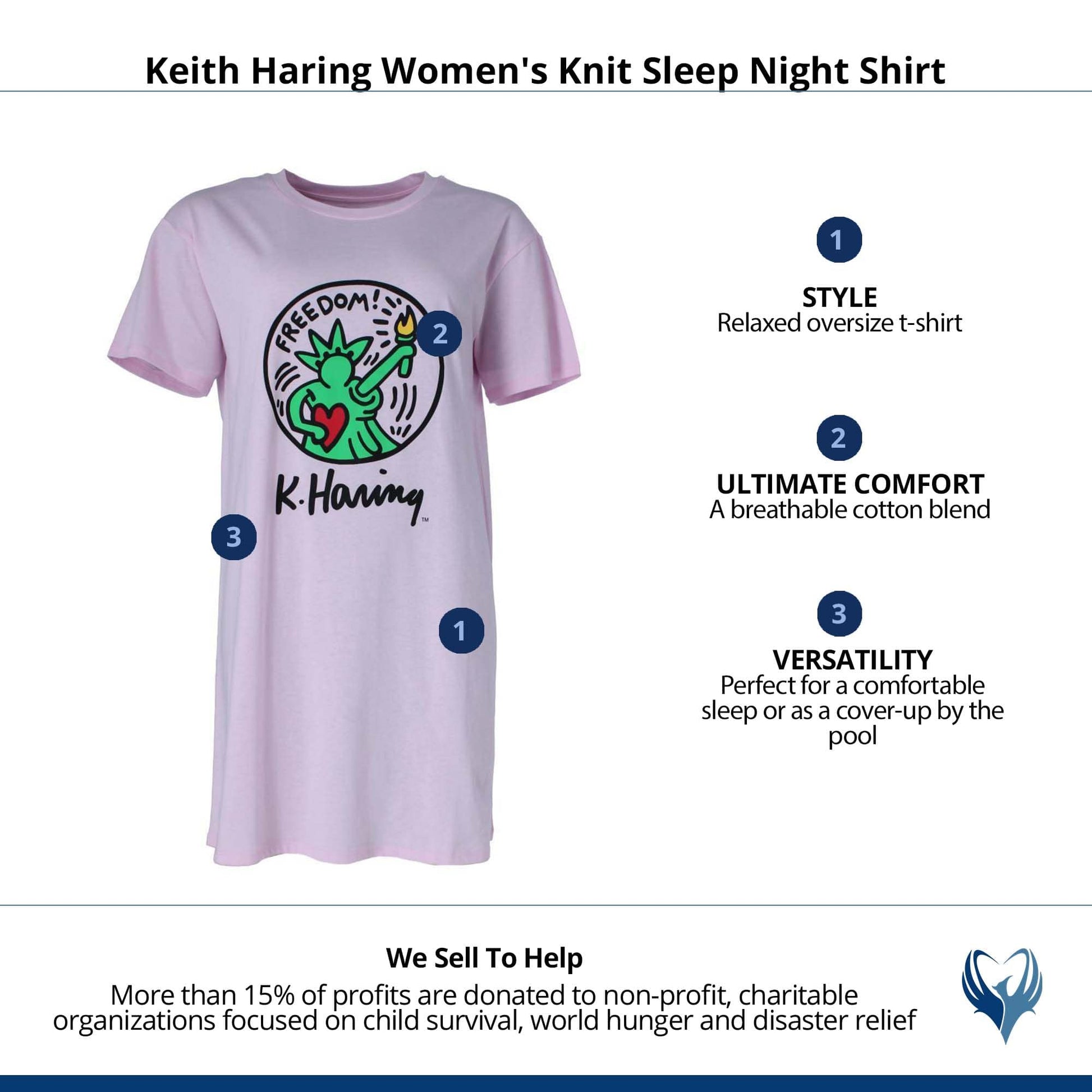Keith Haring Women's Knit Sleep Night Shirt - Pink