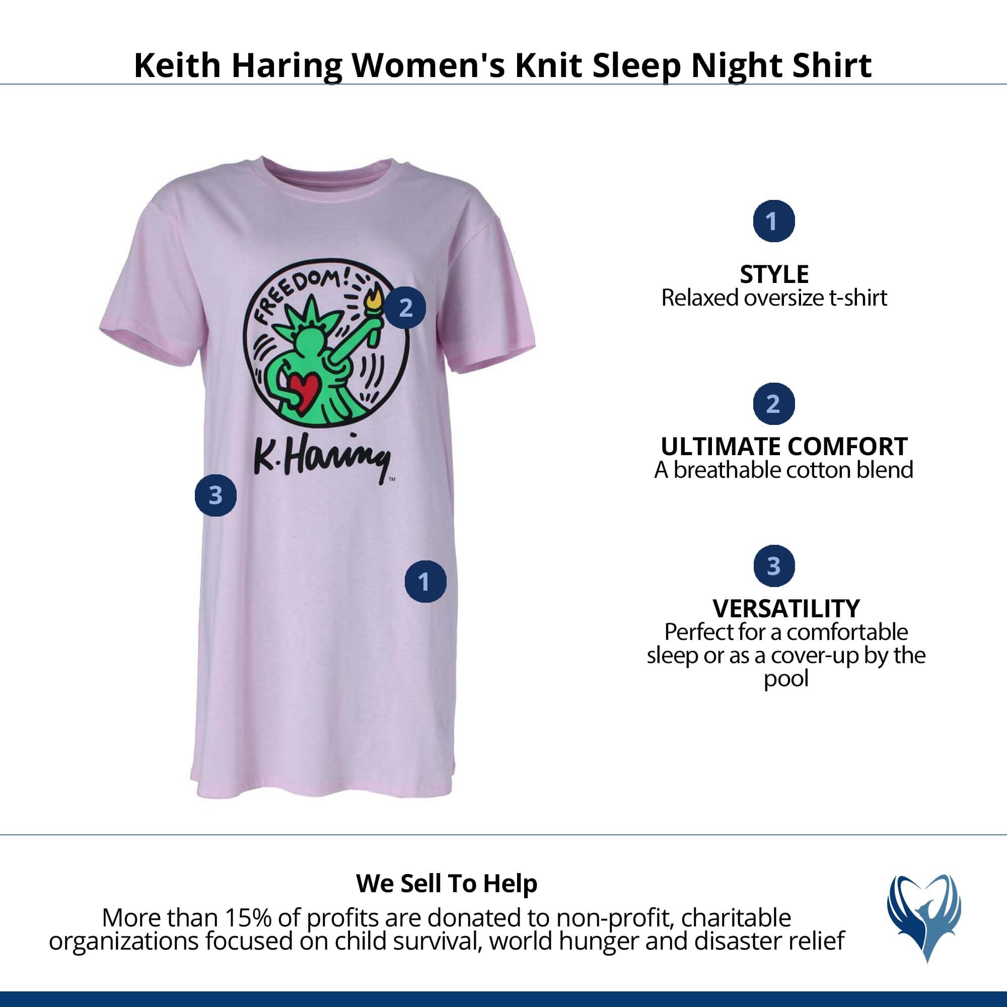 Keith Haring Women's Knit Sleep Night Shirt - Pink
