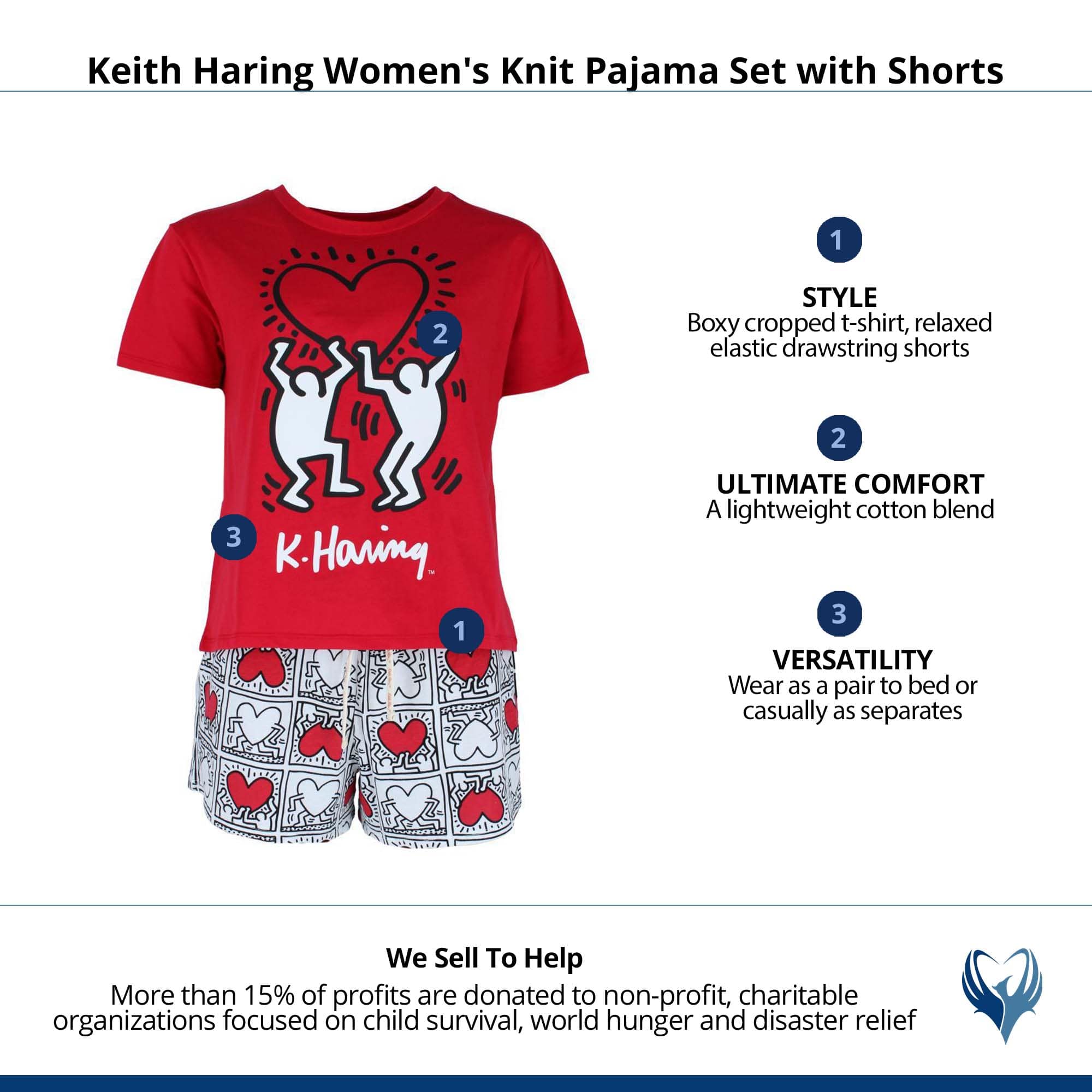 Keith Haring Women's Knit Pajama Set with Shorts - Red