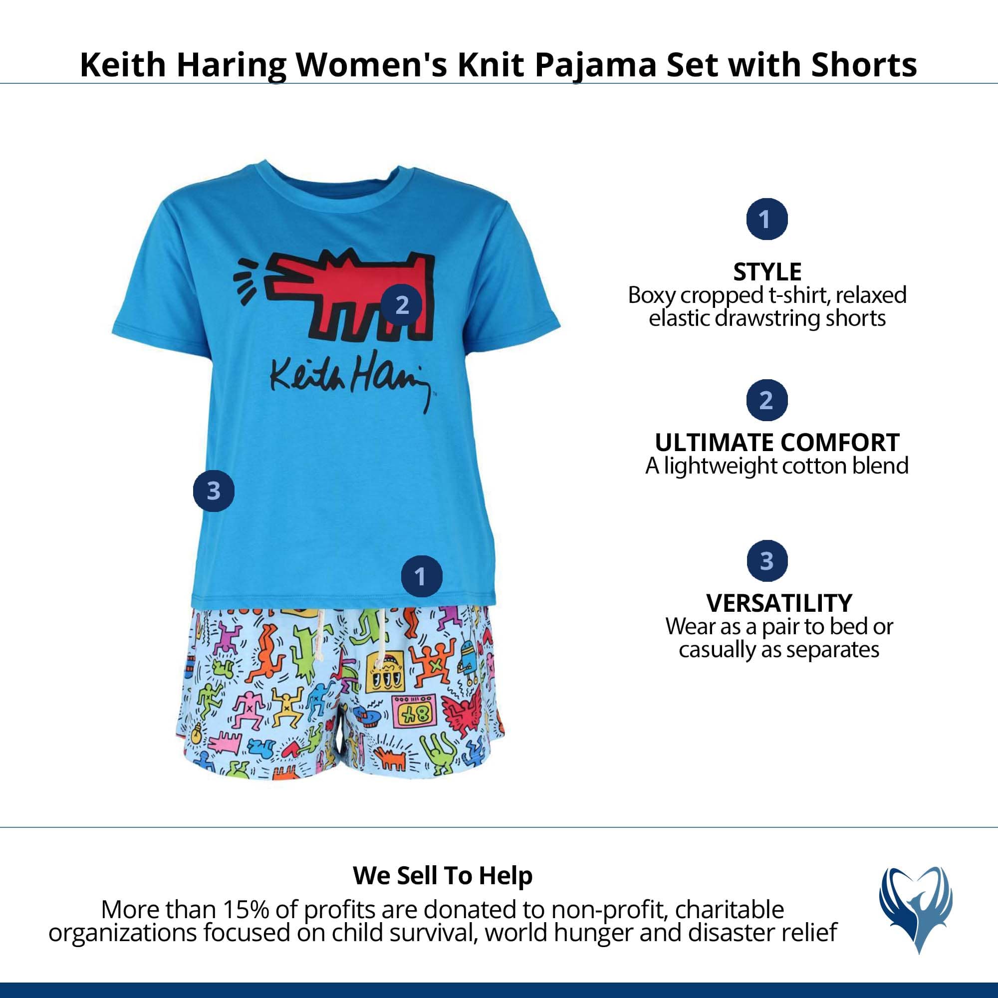 Keith Haring Women's Knit Pajama Set with Shorts - Turquoise
