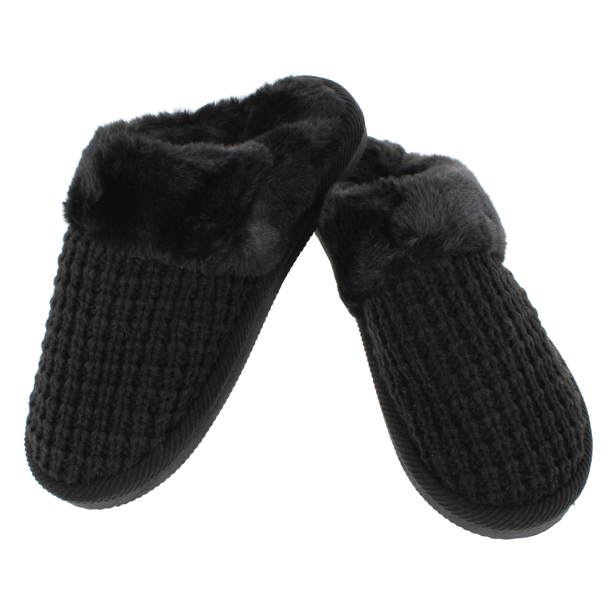 C.C Women's Waffle Knit Slide House Slippers - Black