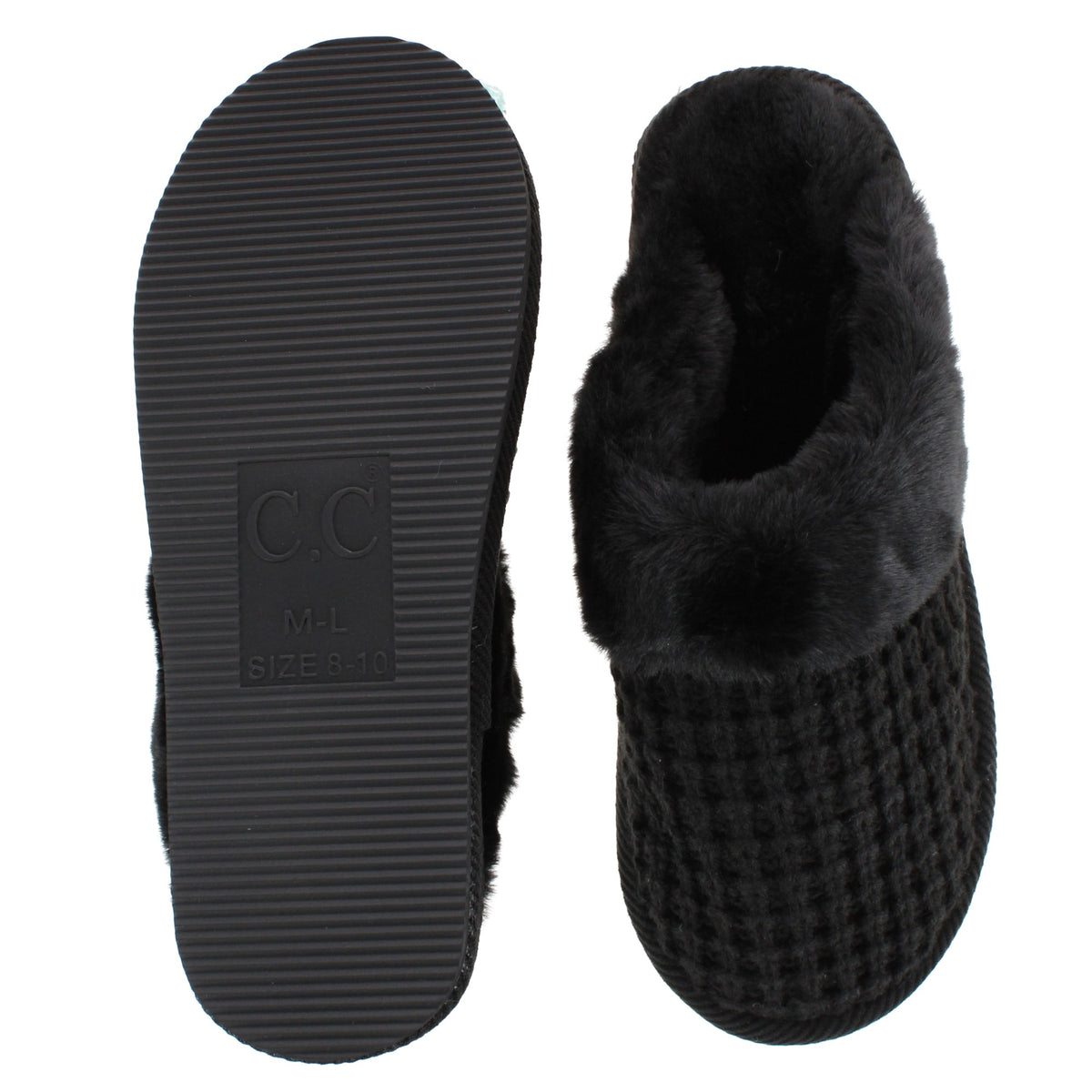 C.C Women's Waffle Knit Slide House Slippers - Black