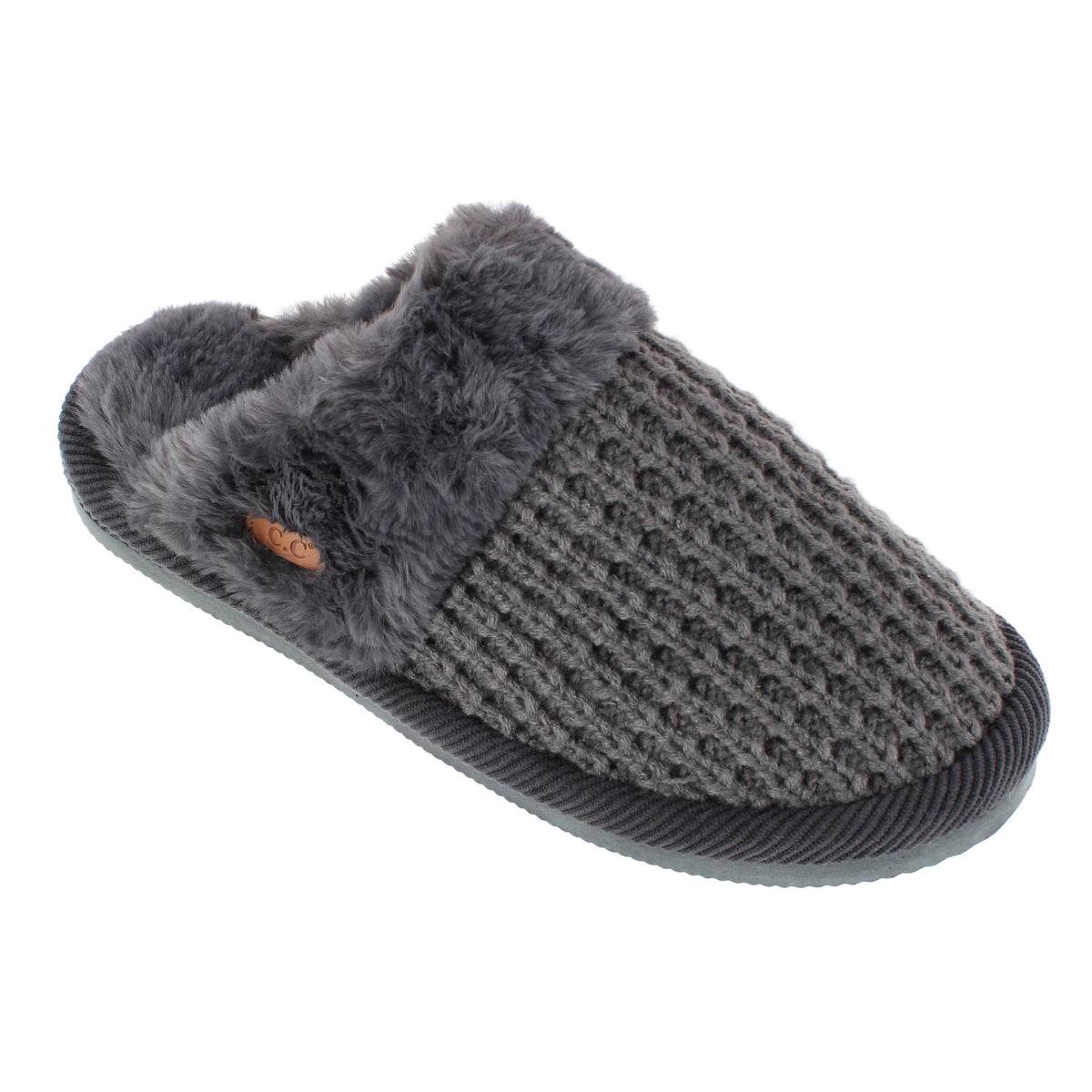 C.C Women's Waffle Knit Slide House Slippers - Grey