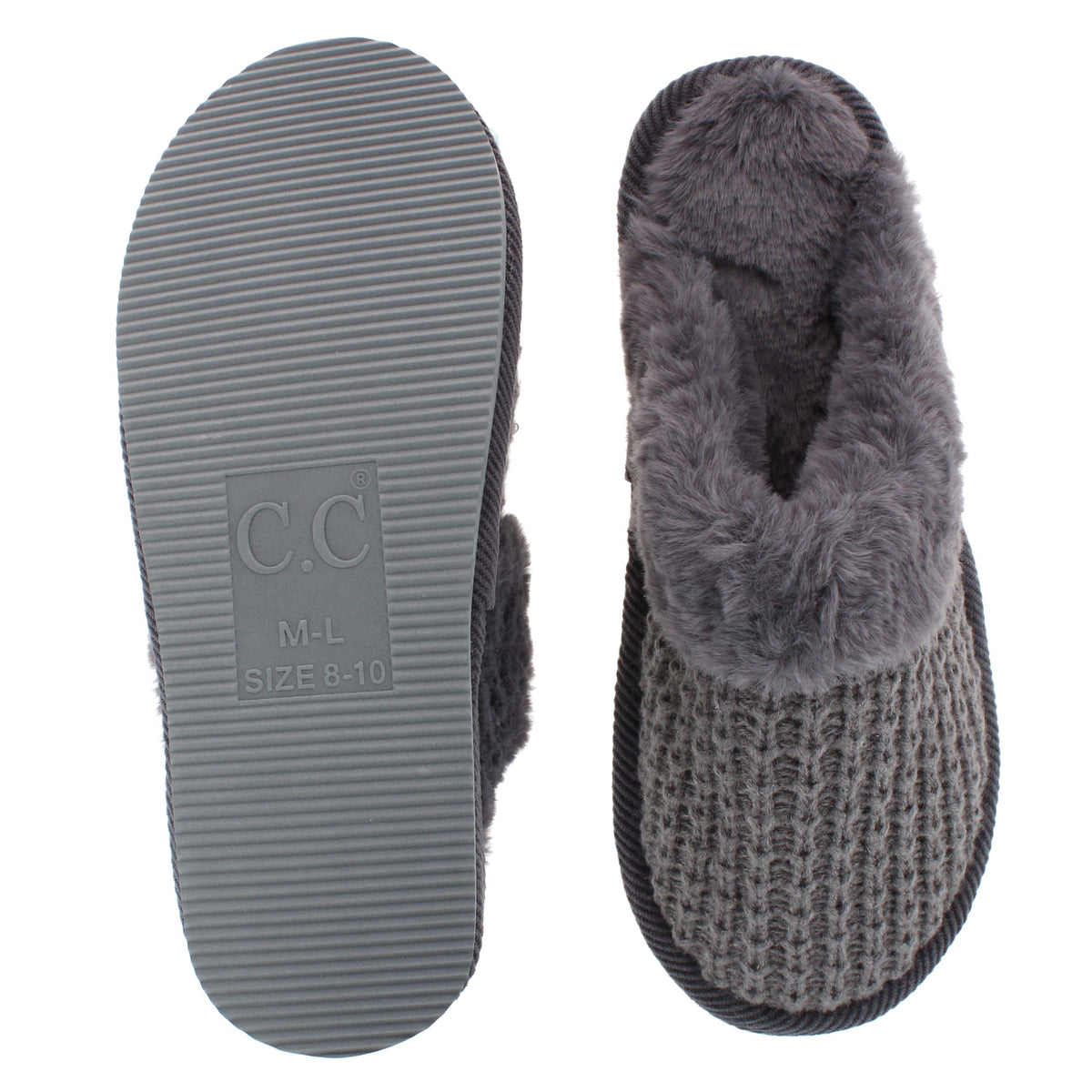 C.C Women's Waffle Knit Slide House Slippers - Grey