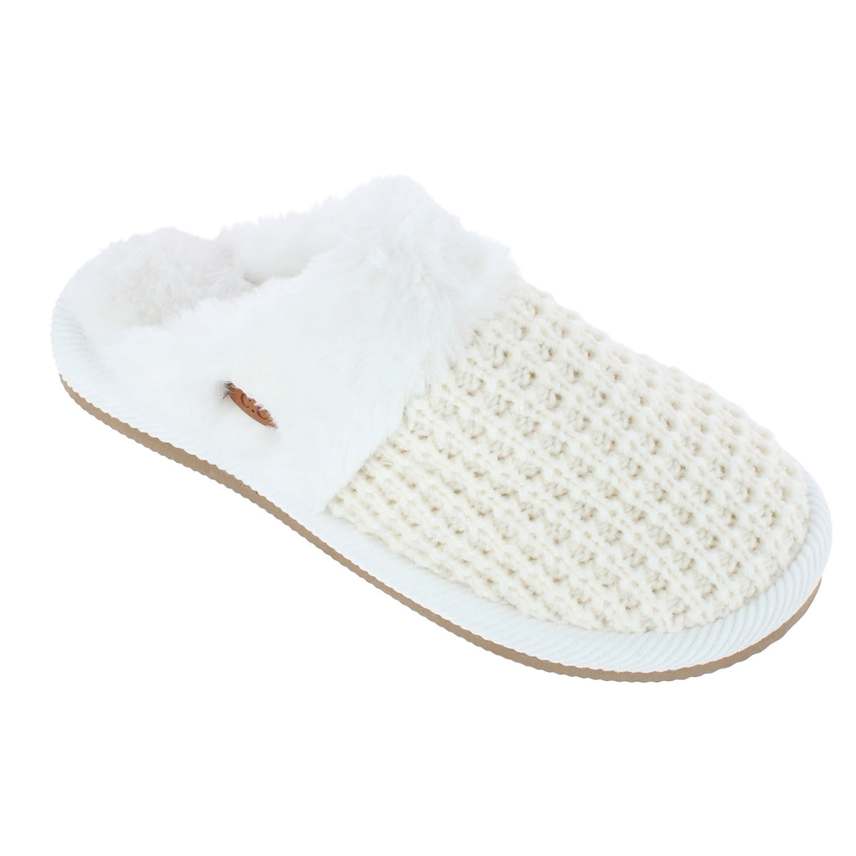C.C Women's Waffle Knit Slide House Slippers - Ivory