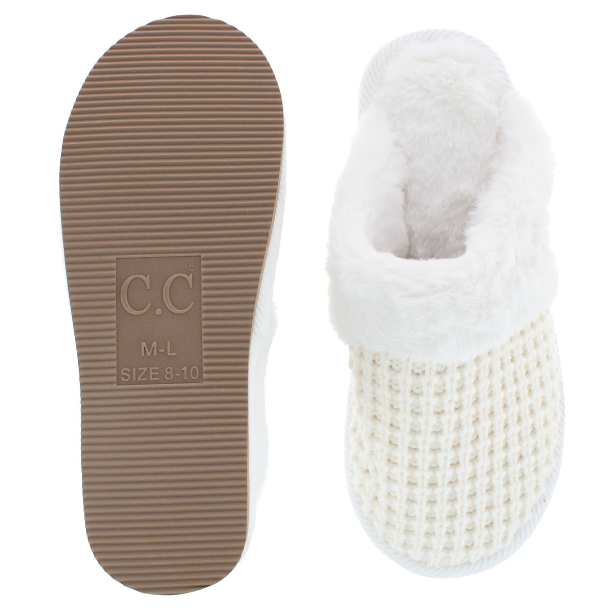 C.C Women's Waffle Knit Slide House Slippers - Ivory