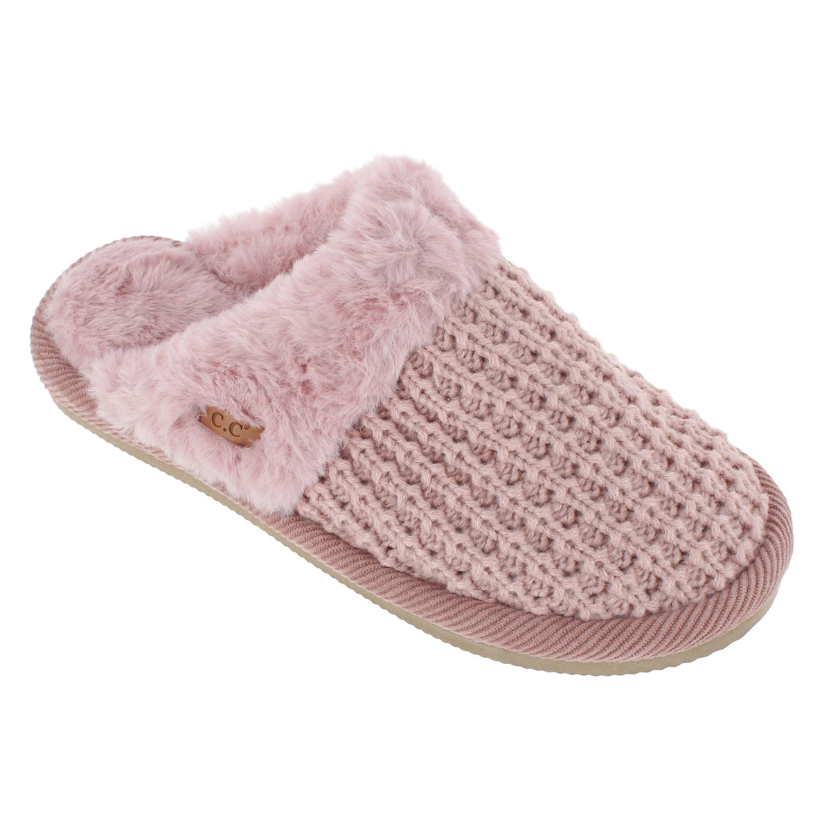 C.C Women's Waffle Knit Slide House Slippers - Pink
