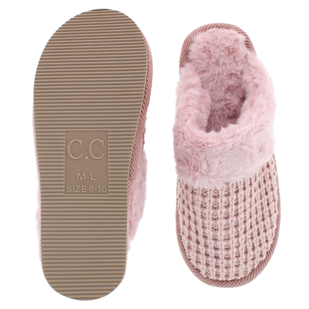 C.C Women's Waffle Knit Slide House Slippers - Pink