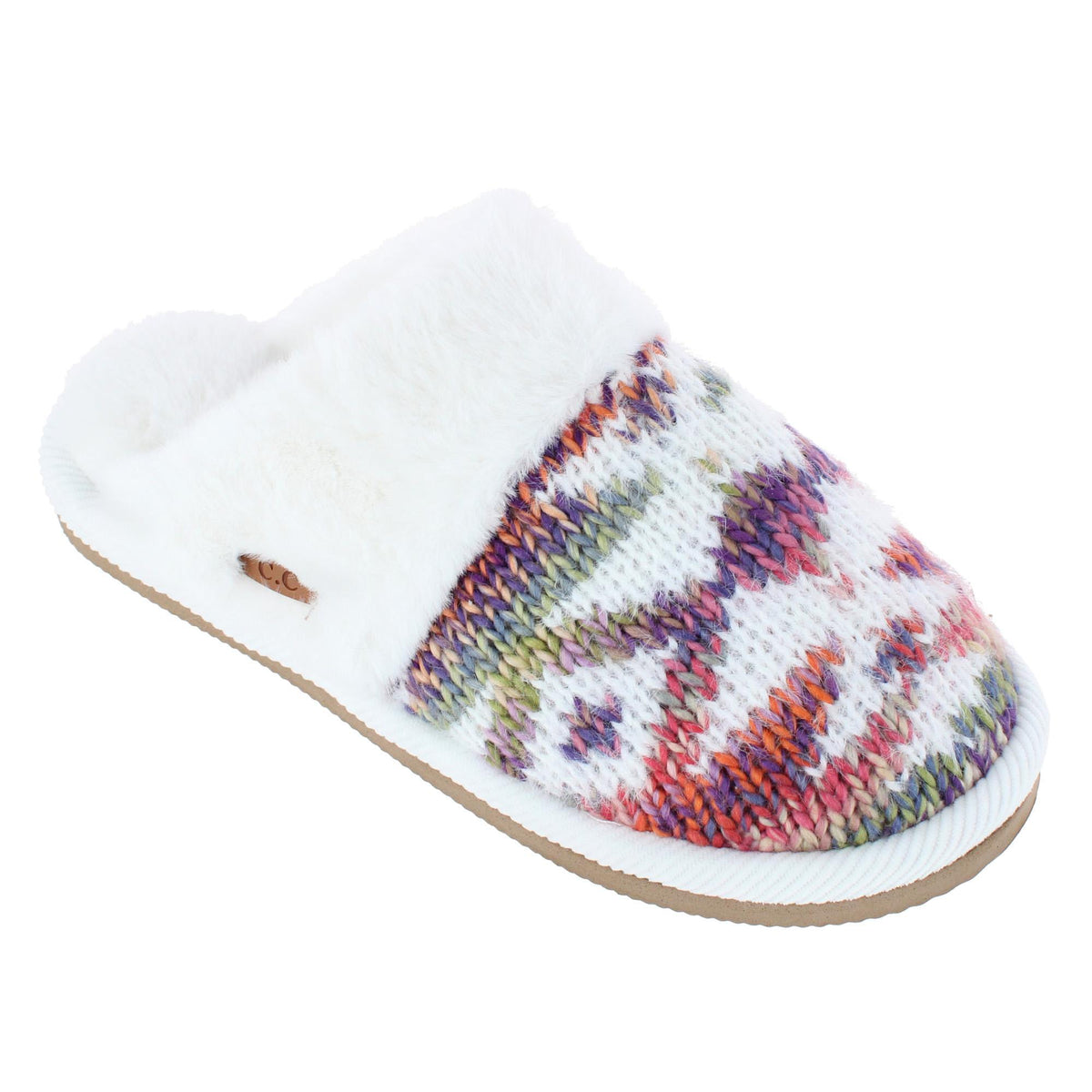 C.C Women's Ombre Aztec Knit Slide Slippers with Faux Fur - Pink