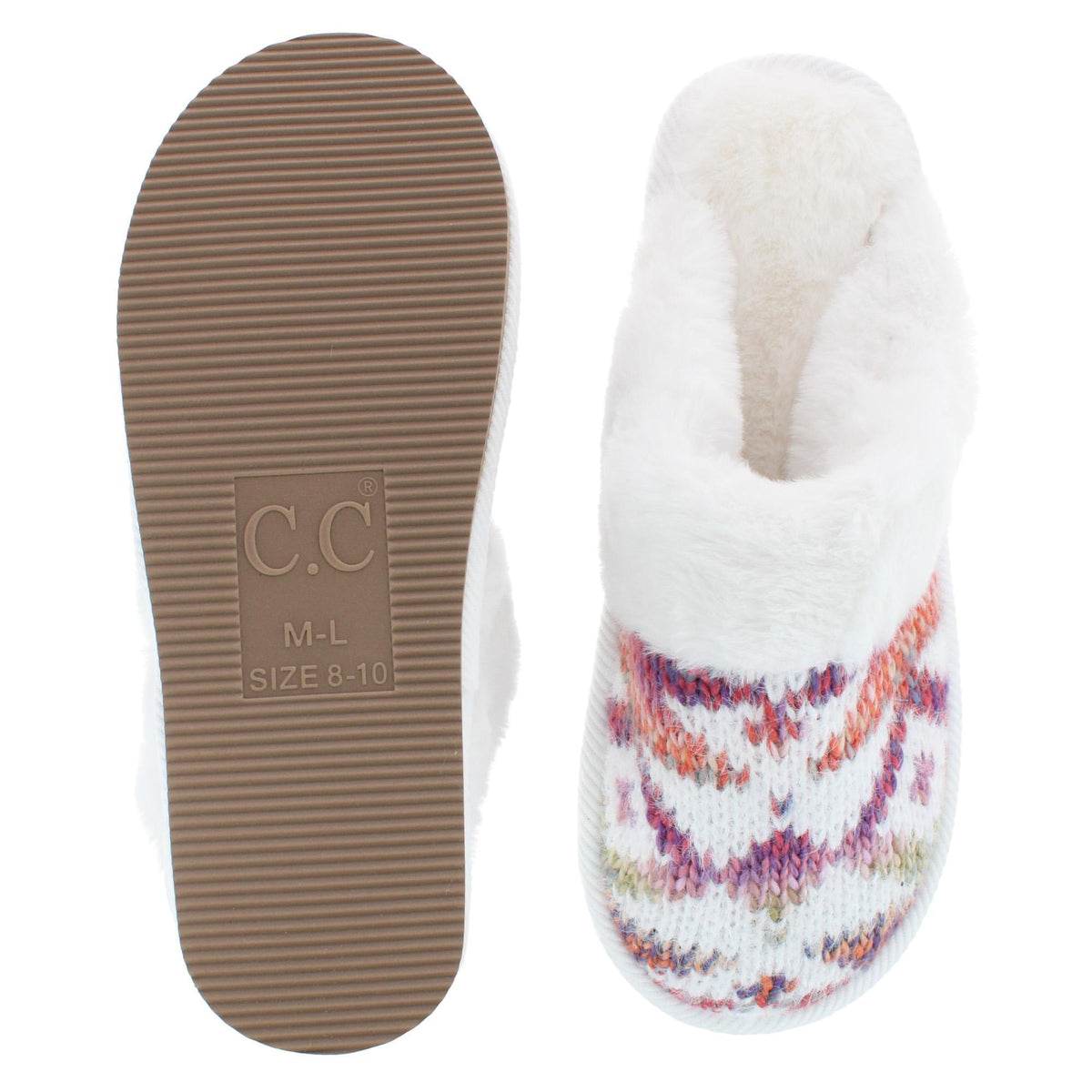 C.C Women's Ombre Aztec Knit Slide Slippers with Faux Fur - Pink