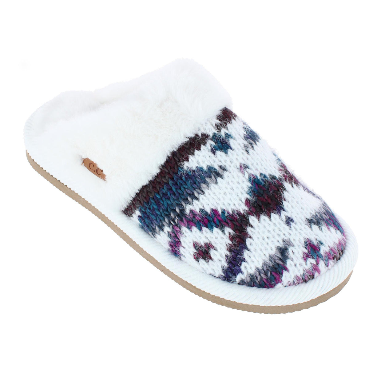 C.C Women's Ombre Aztec Knit Slide Slippers with Faux Fur - Purple