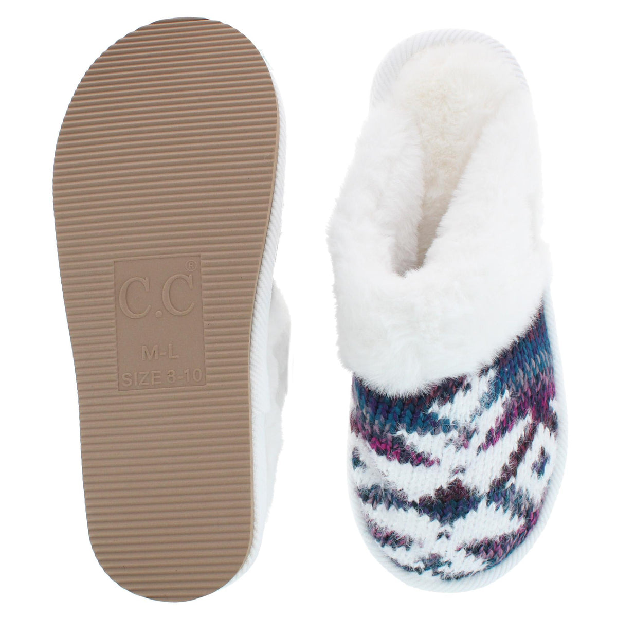 C.C Women's Ombre Aztec Knit Slide Slippers with Faux Fur - Purple