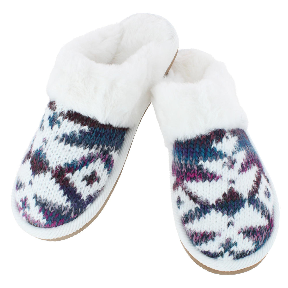 C.C Women's Ombre Aztec Knit Slide Slippers with Faux Fur - Women's Ombre Aztec Knit Slide Slippers with Faux Fur