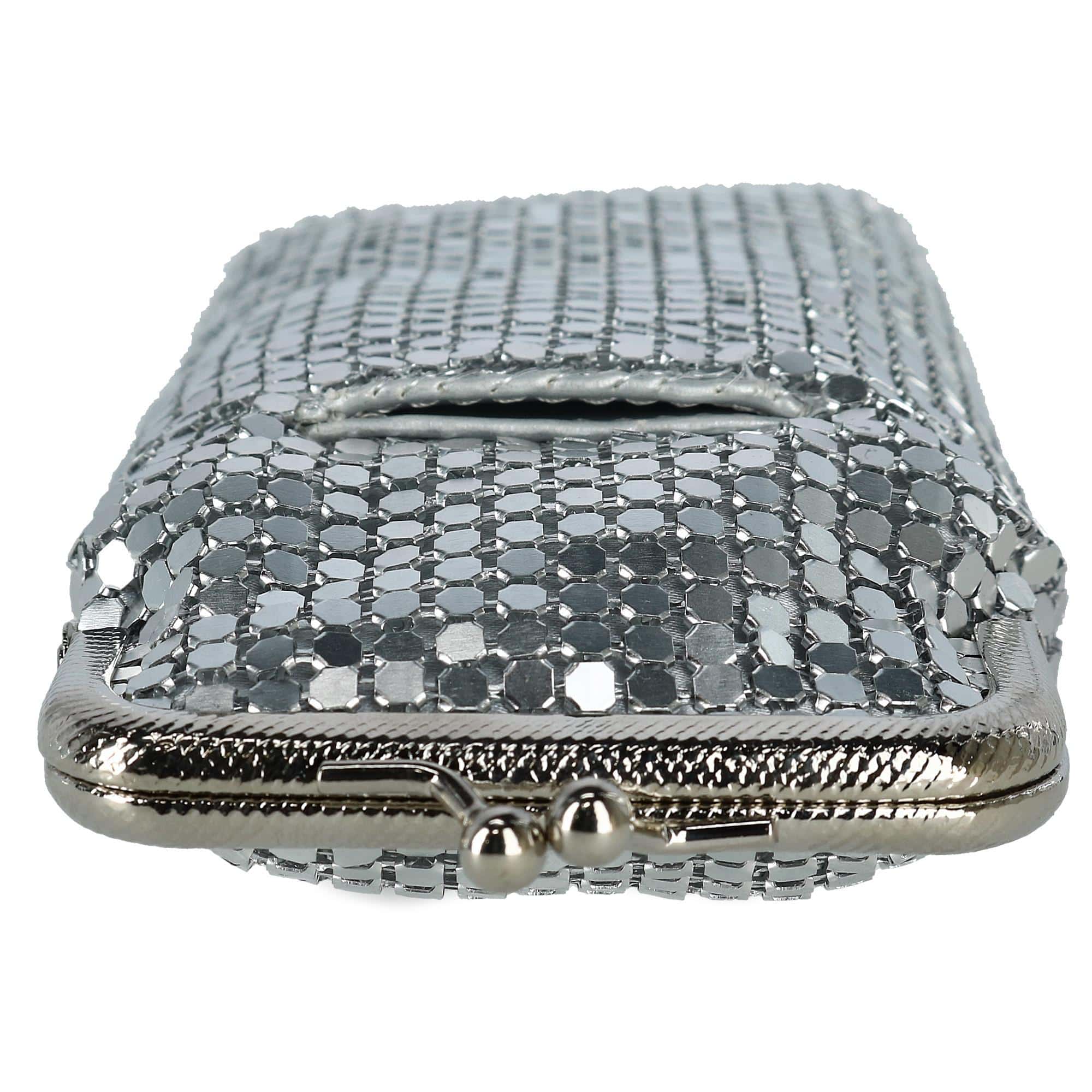 CTM® Women's Mesh Cigarette Case with Lighter Pocket and Kiss Lock Closure - Silver