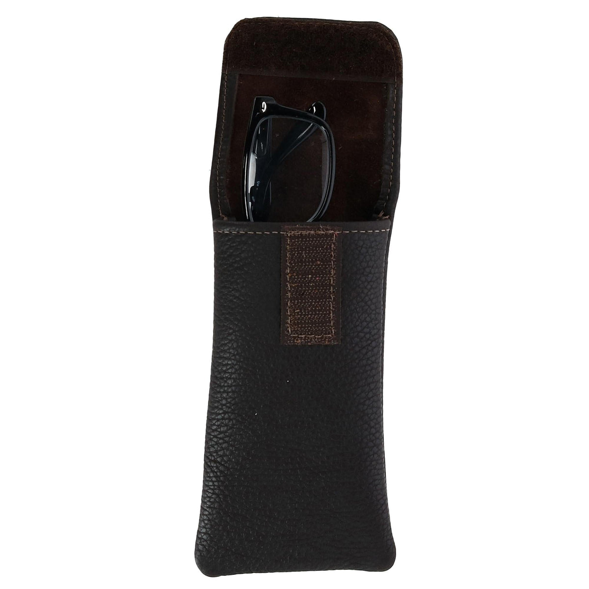 CTM® Leather Eyeglass Case with Holster Clip - Brown