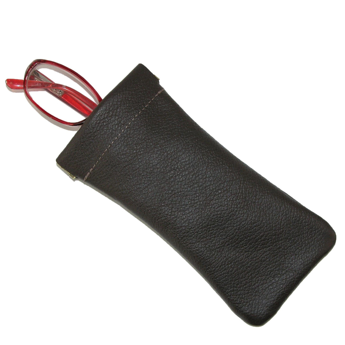 CTM® Leather Push Mouth Pebble Grain Eyeglass Holder - Black