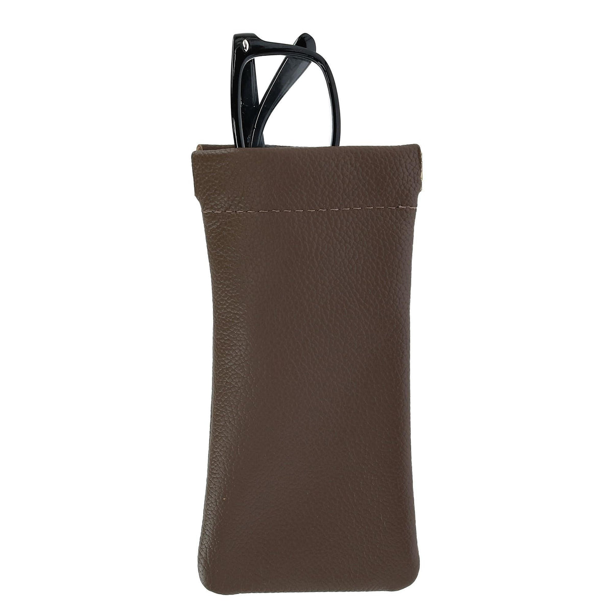 CTM® Leather Push Mouth Pebble Grain Eyeglass Holder - Brown