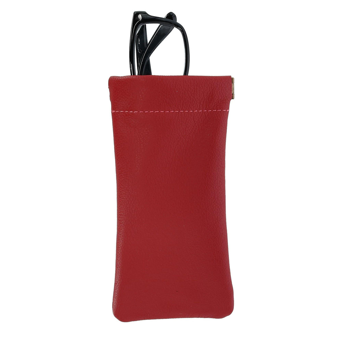 CTM® Leather Push Mouth Pebble Grain Eyeglass Holder - Red