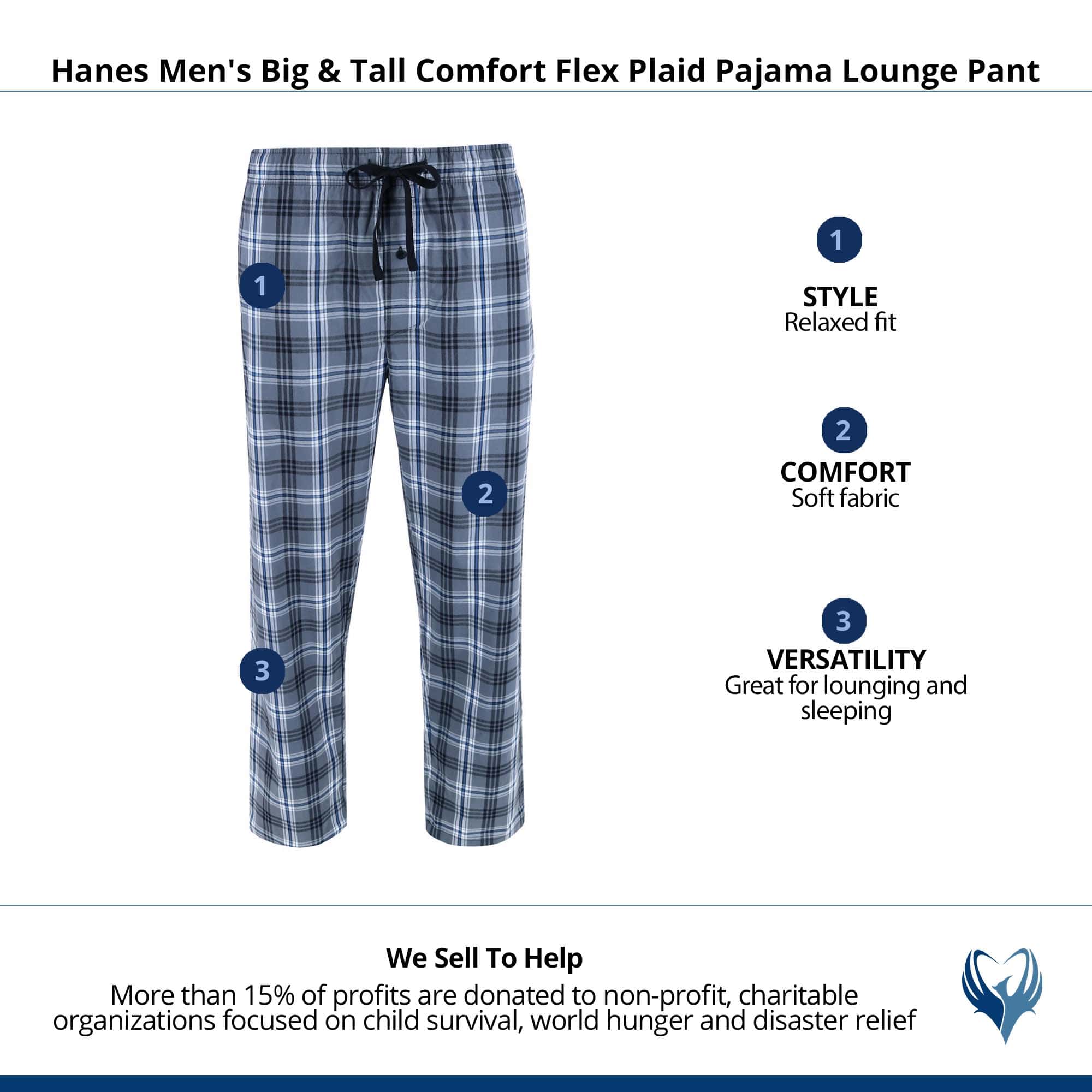 Hanes Men's Big & Tall Comfort Flex Plaid Pajama Lounge Pant - Black