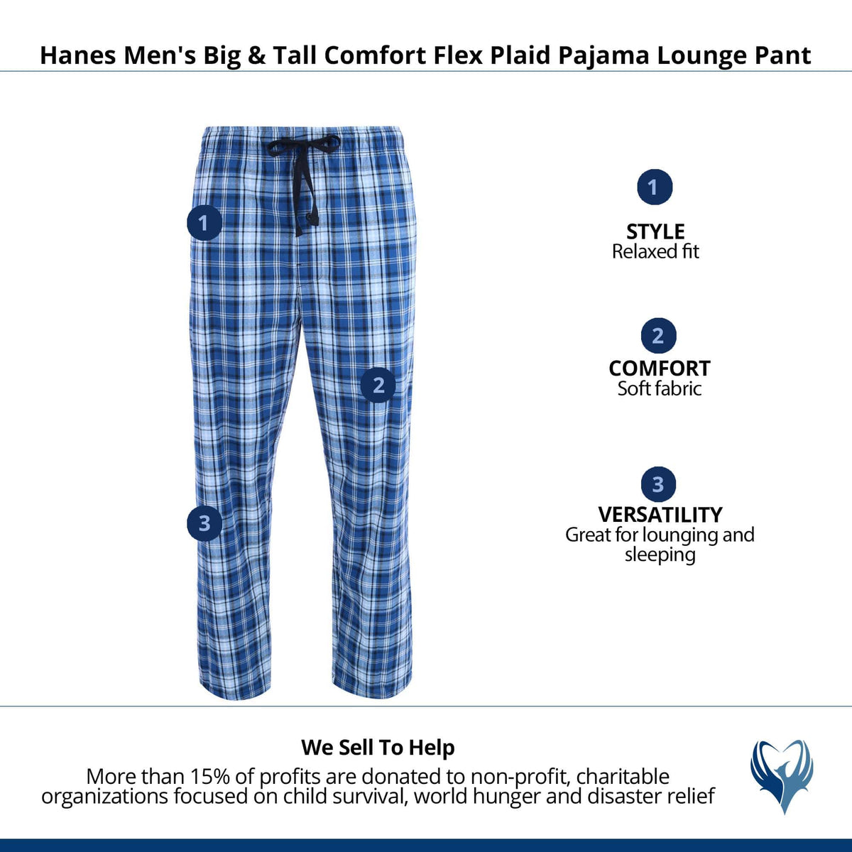 Hanes Men's Big & Tall Comfort Flex Plaid Pajama Lounge Pant - Blue