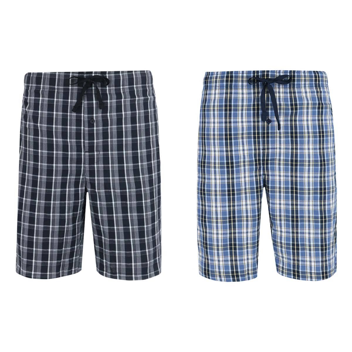 Hanes Men's Woven Tagless Plaid Shorts (Pack of 2) - Blue/Black Plaid