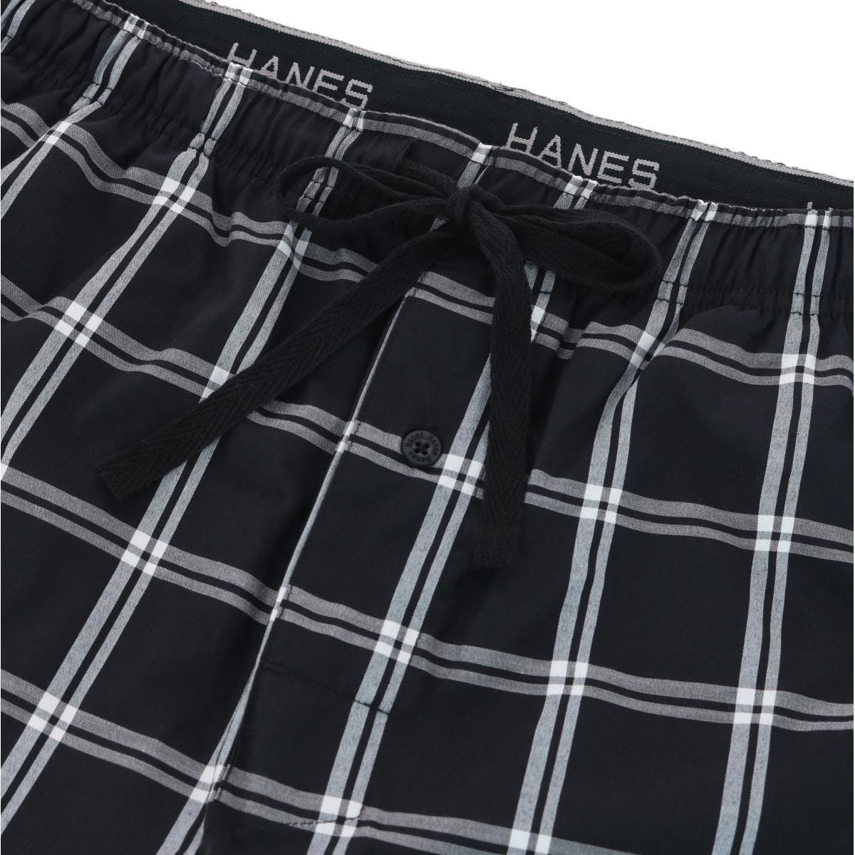 Hanes Men's Woven Cotton Pajama Sleep Shorts - Black and White Plaid