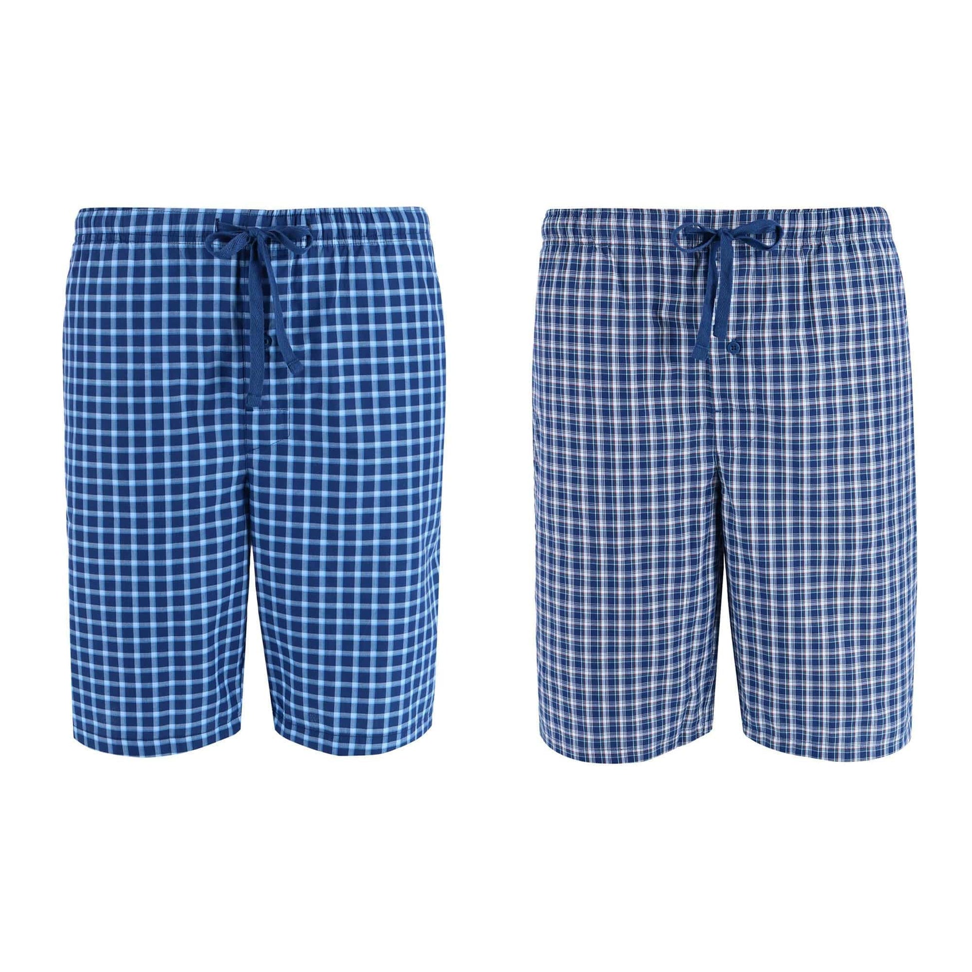 Hanes Men's Woven Cotton Pajama Sleep Shorts (Pack of 2) - Navy Plaid and Navy