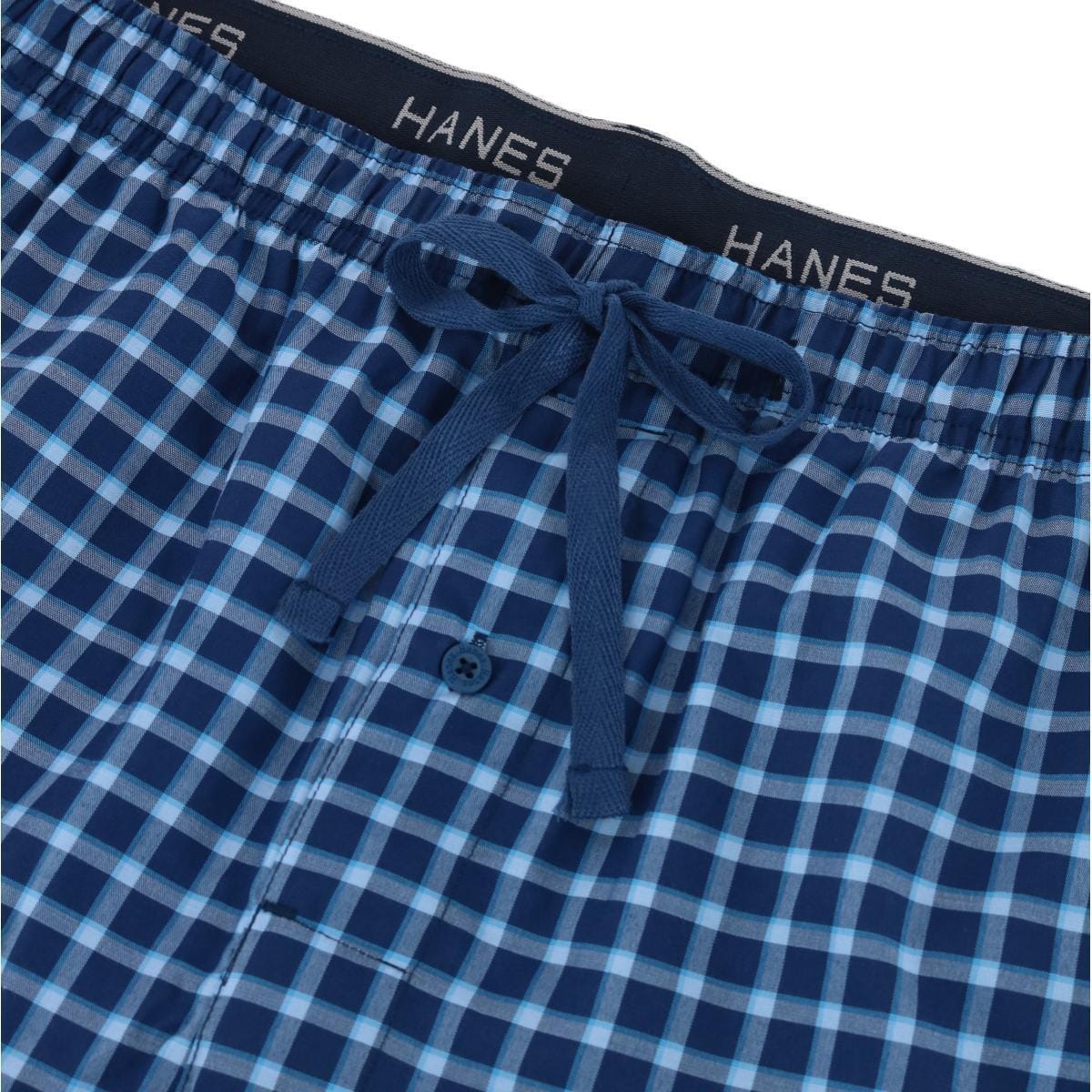 Hanes Men's Big and Tall Woven Cotton Pajama Sleep Shorts - Navy Plaid