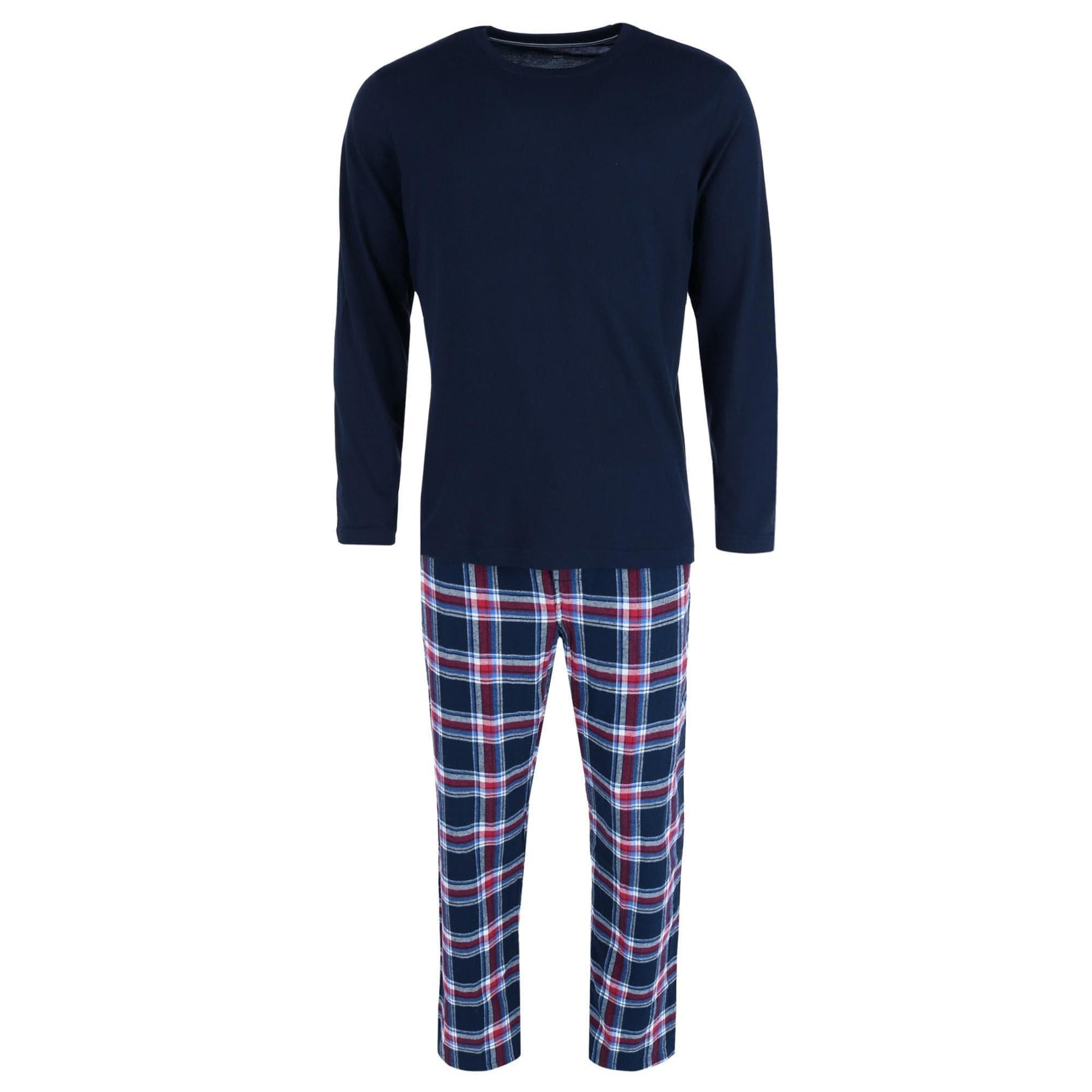 Hanes Mens Big & Tall Cotton Long Sleeve Shirt and Flannel Pajama Pants - Black with Black and Red